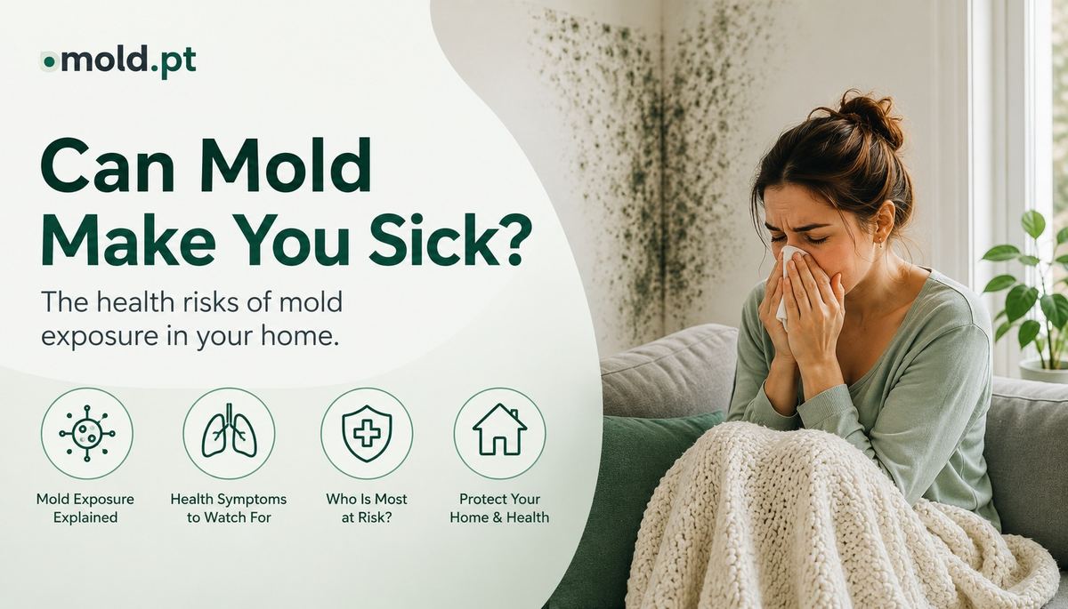 Can mold make you sick? A woman sneezing in a room with visible mold on the wall