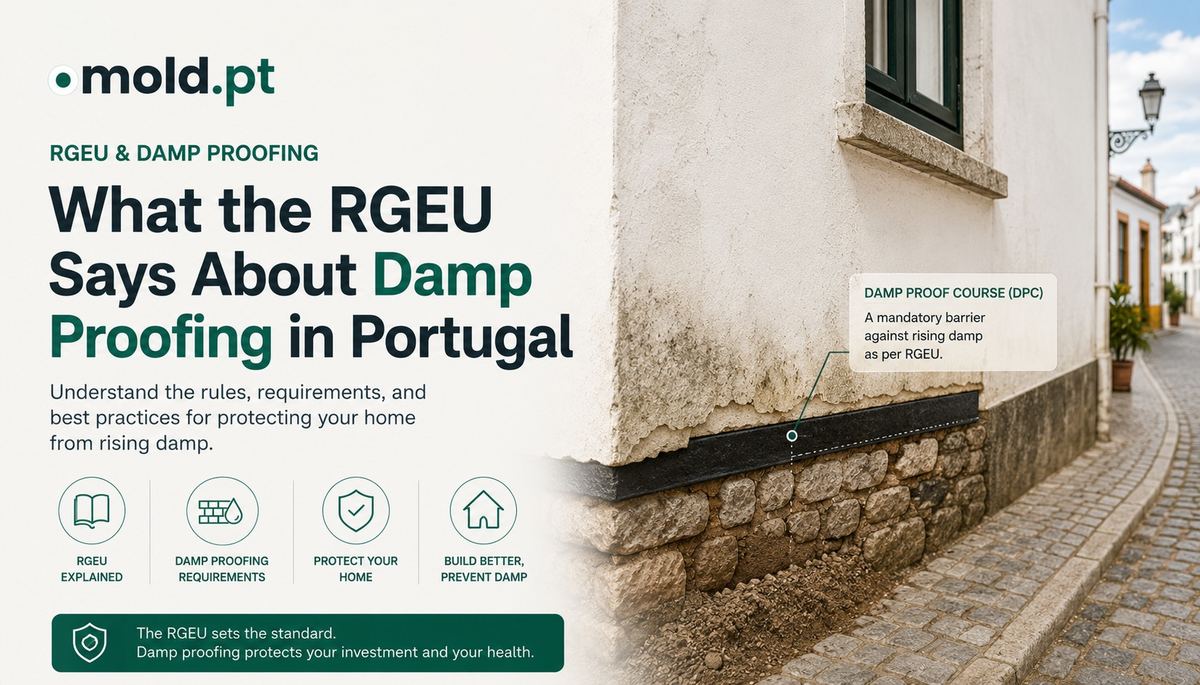 What the RGEU says about damp proofing, a damp proof course detail on a Portuguese building exterior