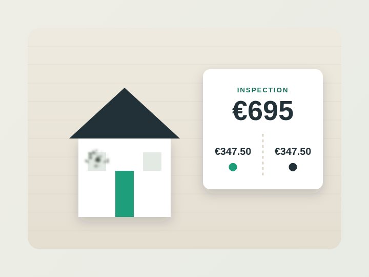 A house with a mold-affected window and a €695 inspection fee split into two equal shares