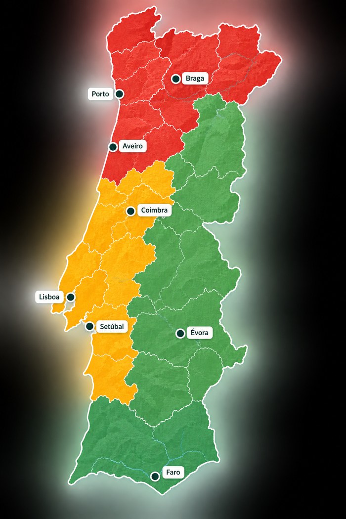 Map of mainland Portugal showing regional mold risk levels